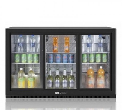 ШАФА БАРНА ХОЛОДИЛЬНА HURAKAN HKN-DB335S НА 300 л, СКЛЯНІ РОЗСУВНІ ДВЕРІ