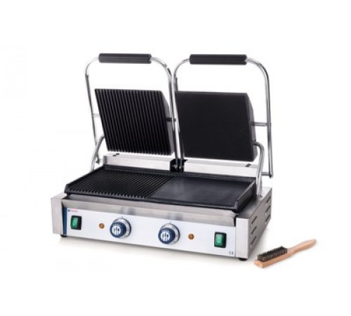 Гриль контактний подвійний Hendi, права сторона рифлена, ліва-гладка.