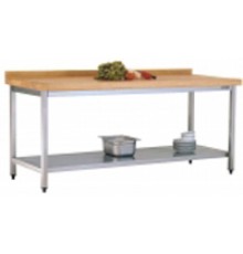 Стіл з дерев'яною поверхнею та поліцею