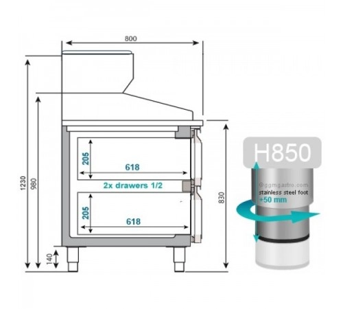 Холодильний стіл для піци - 2,3 x 0,8 м