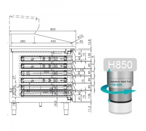 Холодильний стіл для піци - 2,3 x 0,8 м