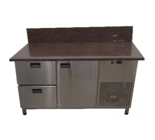 Холодильний стіл з гранітною стільницею 1 двері + 2 ящики задній борт