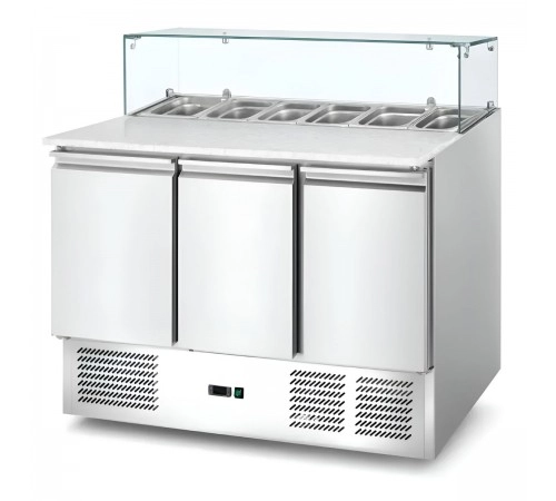 Саладета Hurakan HKN-GXSD3GN-GC 3-х дверна з гранітною поверхнею і склом